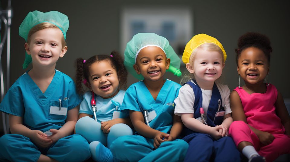 Junge Kinder mit Träumen zukünftige medizinische Fachkräfte zu werden